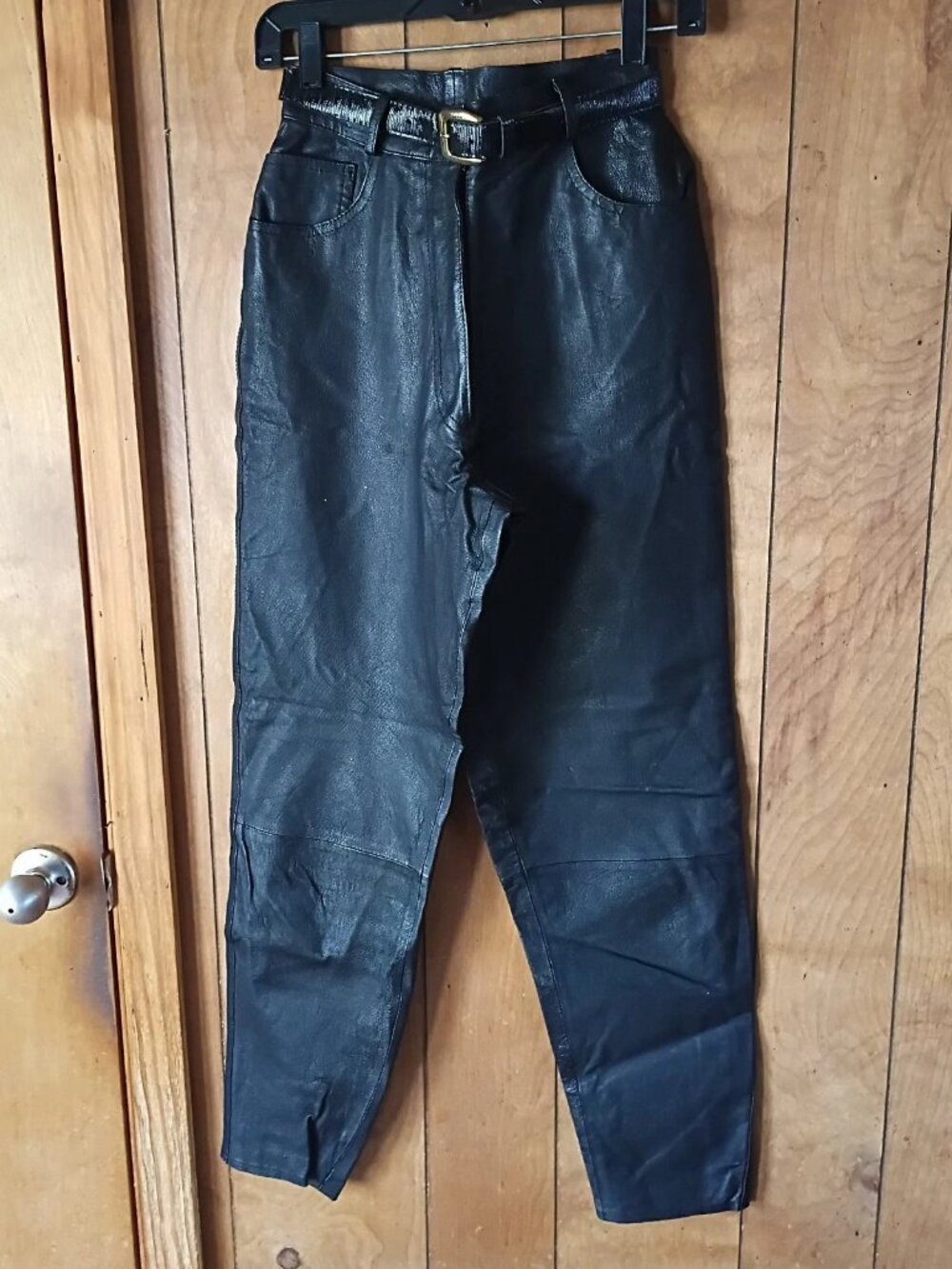 Styleworks Women’s Black Genuine Leather Pants Size 4 Vintage High Rise Tapered